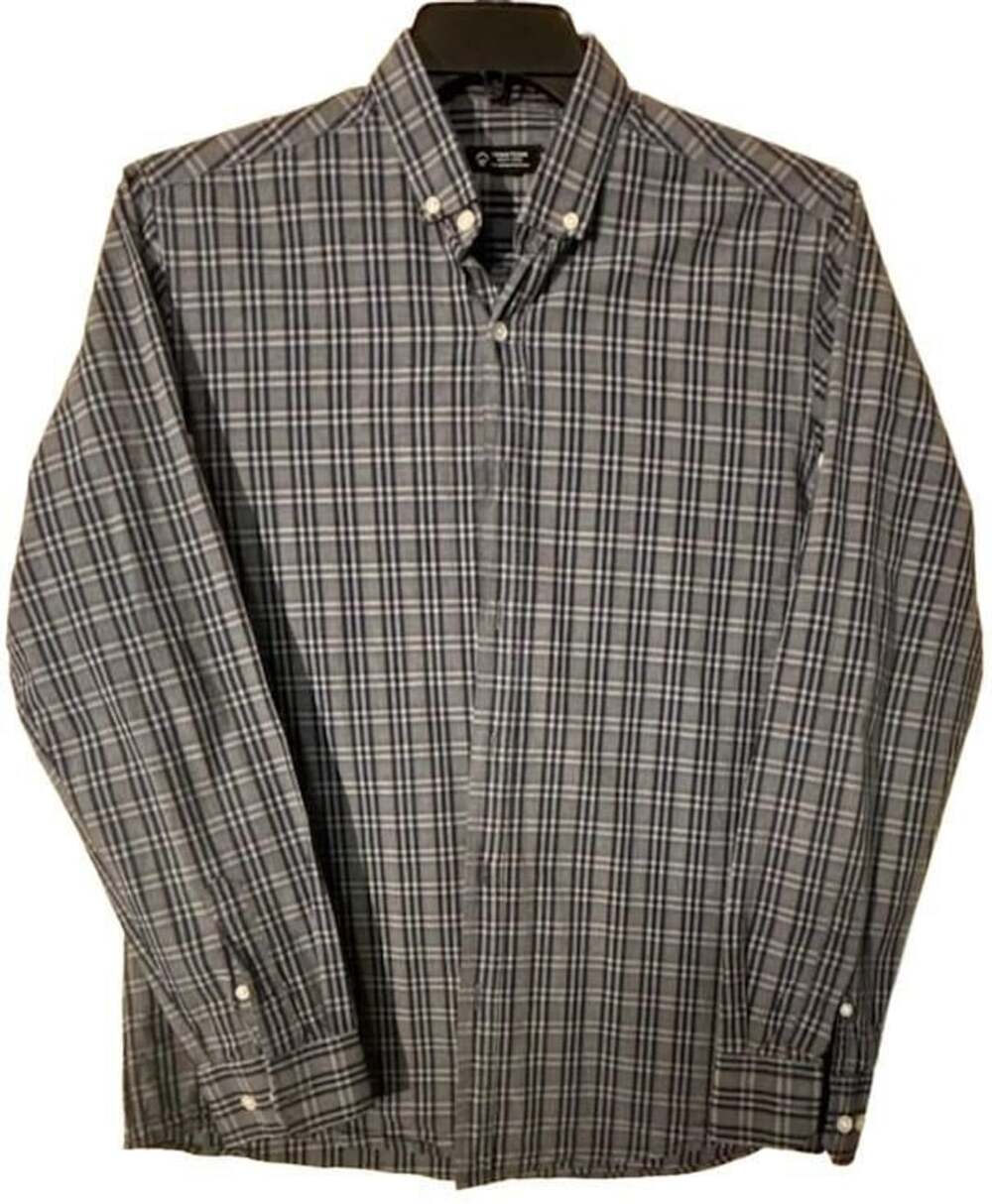 Town Team Plaid Button-Down Shirt Size Large Blue Gray Long Sleeve